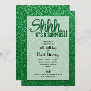 Green Glitter SURPRISE Birthday Invitations