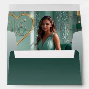 Green Glitter Sweet 16 & Photo Liner Envelope