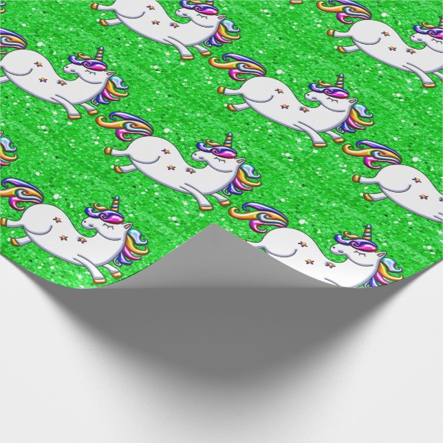 Green Glitter Unicorns Wrapping Paper (Corner)