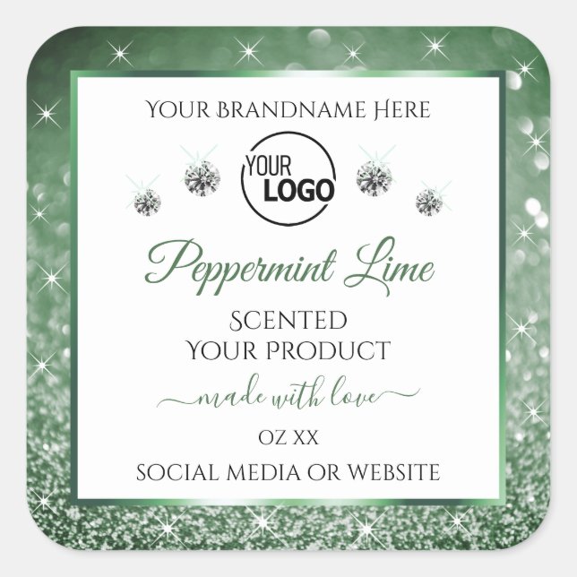 Green Glitter White Product Labels Logo Diamonds  (Front)