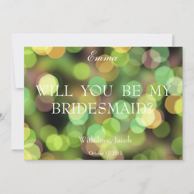 Green Glitter Will You Be My Bridesmaid Invitation (Front)