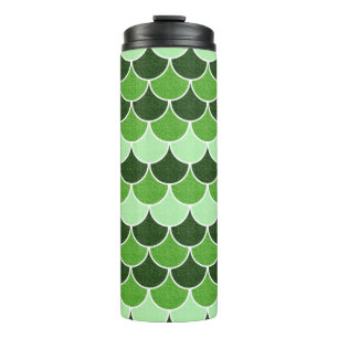 Green Glittery Mermaid Scales Pattern Thermal Tumbler