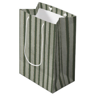 Green Glitzy Gold Stripes Christmas Medium Gift Bag