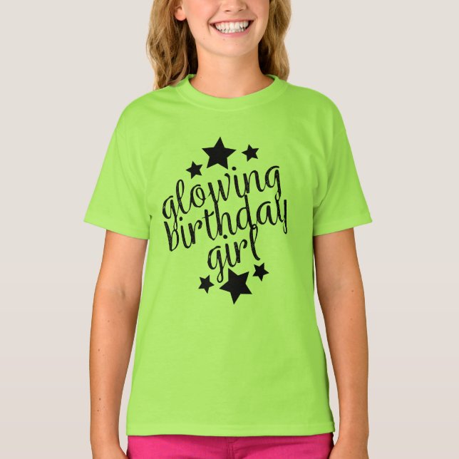 Green Glow Party Birthday -  Girls Ruffle T-Shirt (Front)