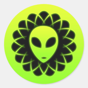 Green Glow Space Alien Head Classic Round Sticker