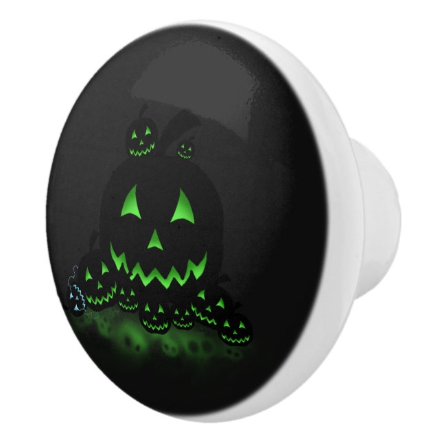 Green Glowing Black Halloween Jack O Lanterns Ceramic Knob (Right)