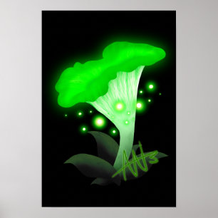 Green Glowing Mushroom Poster