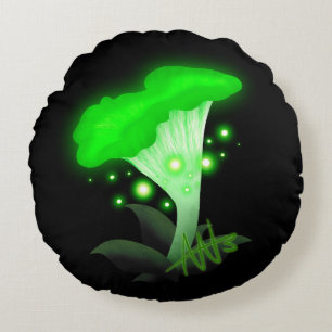 Green Glowing Mushroom Round Cushion