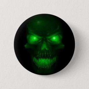 Green Glowing Skull 6 Cm Round Badge