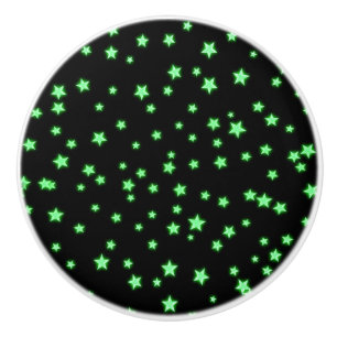 Green Glowing Stars on Black Space Bedroom Cool Ceramic Knob