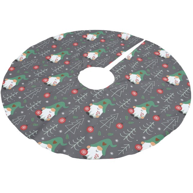 Green Gnome Christmas Tree Ornaments Pattern Brushed Polyester Tree Skirt (Angled)