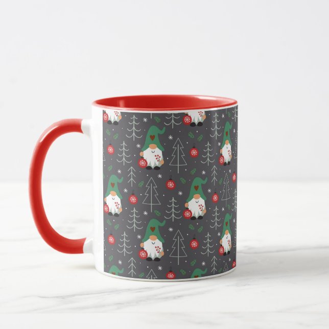 Green Gnome Christmas Tree Ornaments Pattern Mug (Left)
