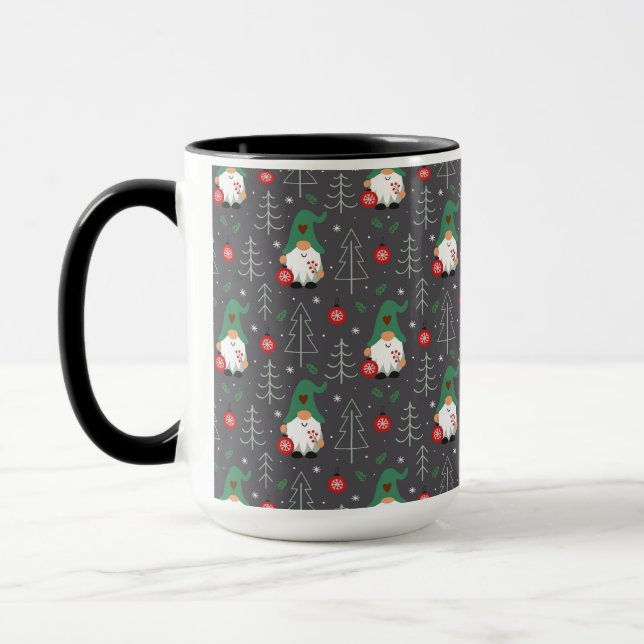 Green Gnome Christmas Tree Ornaments Pattern Mug (Left)