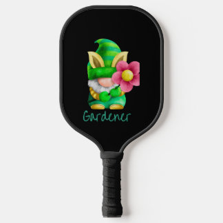 Green Gnome Gardener with Pink Flower   Pickleball Paddle