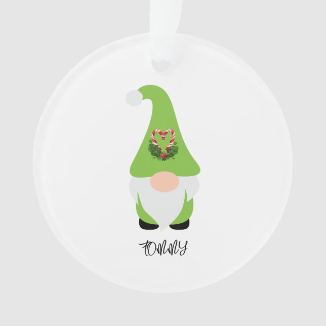 Green Gnome NAME Happy Holidays Year Fun Ornament (Front)