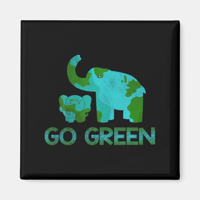 Green Go Elephant Nature Climate Protect Hour Day  Magnet (Front)