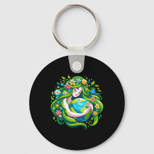 Green Goddess Earth Day Save Our Planet Women Girl Key Ring