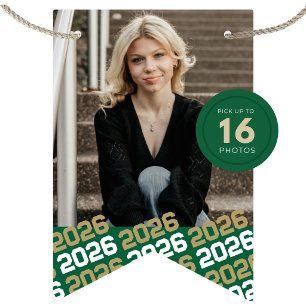 Green & Gold 16 Photo Graduation Hanging Banner