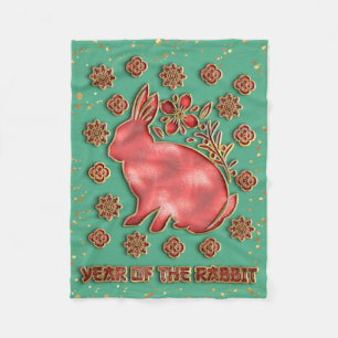 Green Gold 2023 Rabbit Lunar Chinese New Year Fleece Blanket