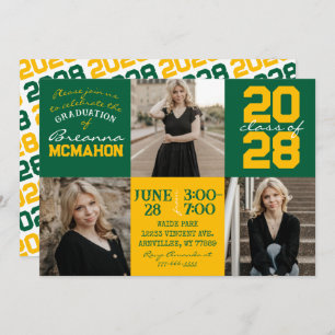 Green & Gold 3 Photo Graduation Invitation