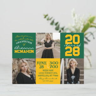 Green & Gold 3 Photo Graduation Invitation