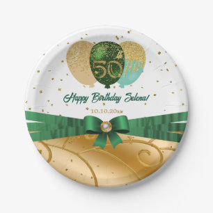 Green & Gold 50th Birthday Silk Balloon  Paper Plate