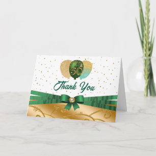 Green & Gold 50th Birthday Silk Balloon Thank You Card