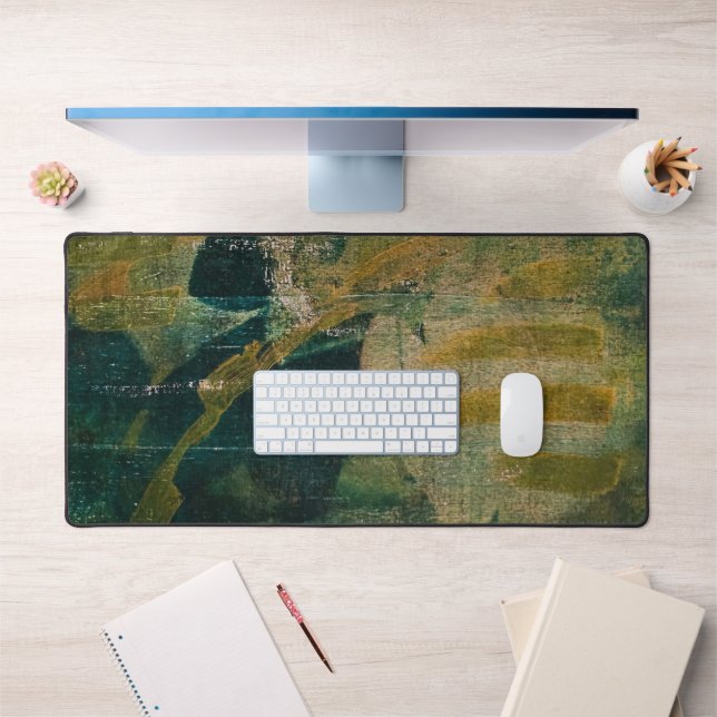 Green & Gold, A Gel Print Abstract Desk Mat (Office 1)