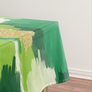 Green Gold Abstract Brushstrokes Pattern Tablecloth
