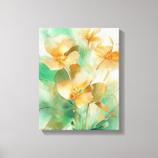 Green & Gold Abstract Floral Canvas Wall Art 3 (Front)