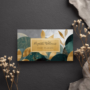 Green Gold Abstract Leaves Business Cards