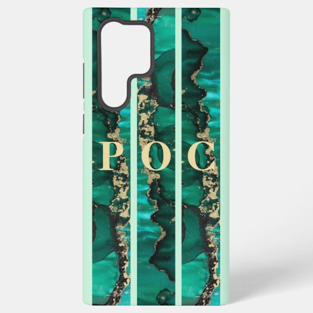 Green Gold Abstract Monogram Case-Mate Samsung Galaxy S22 Ultra Case (Back)