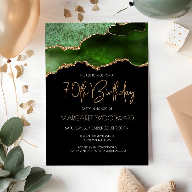 Green Gold Agate 70th Birthday Party Invitation (Creator Uploaded)