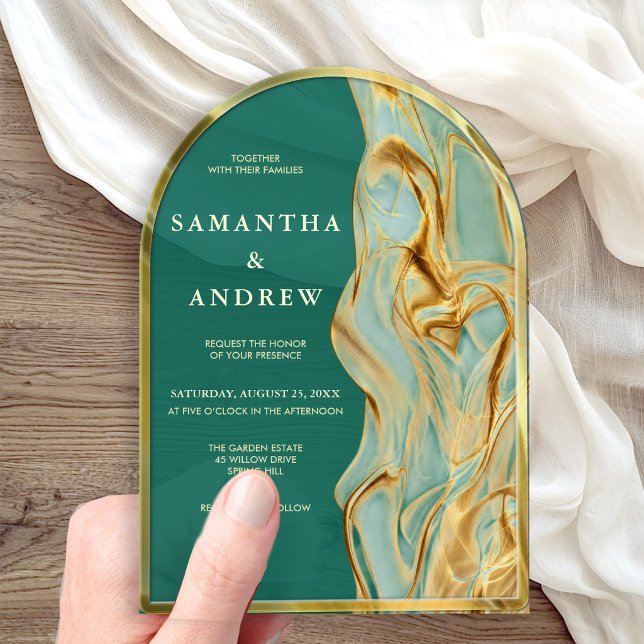 Green Gold Agate Arch Wedding Invitation (Creator Uploaded)