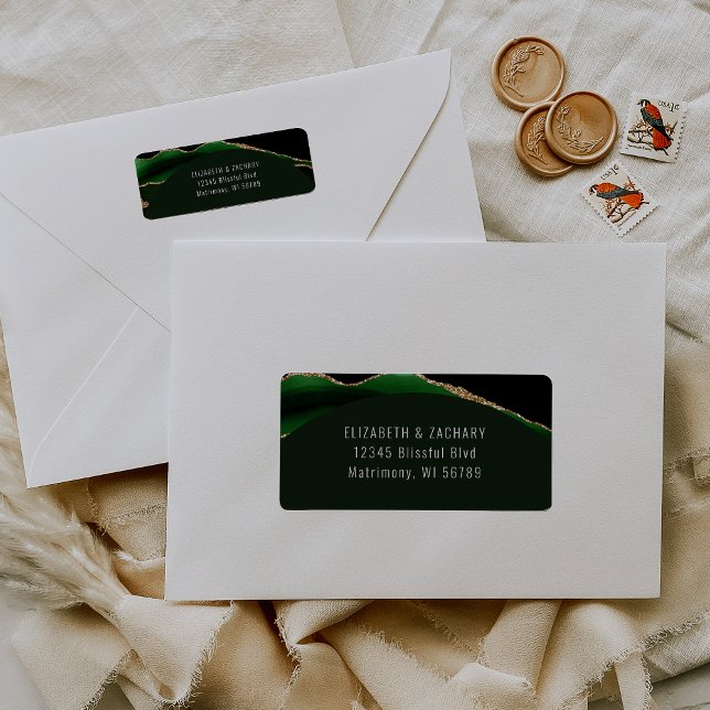 Green Gold Agate Arch Wedding Return Address Label (Creator Uploaded)