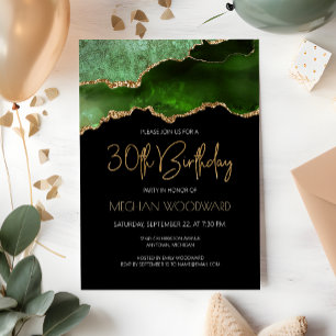 Green Gold Agate Geode 30th Birthday Party Invitation