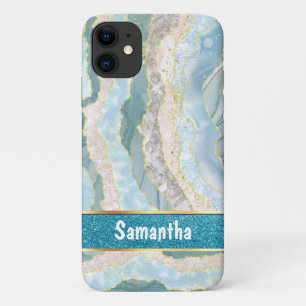 Green Gold Agate Glitter Name Elegant Case-Mate iPhone Case