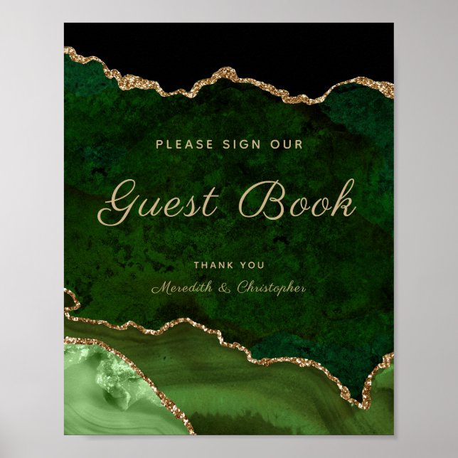 Green Gold Agate Wedding Poster (Front)