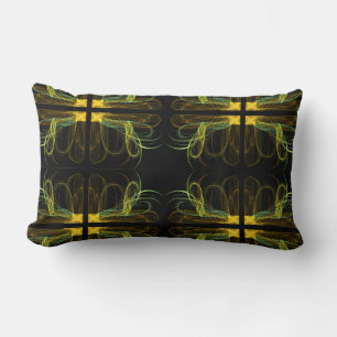 Green, Gold and Black Abstract Fractal Pillow