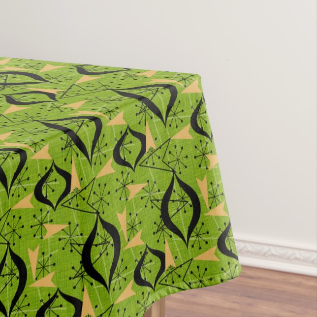 Green, Gold and Black Atomic | Mid-Century Modern Tablecloth (In Situ)