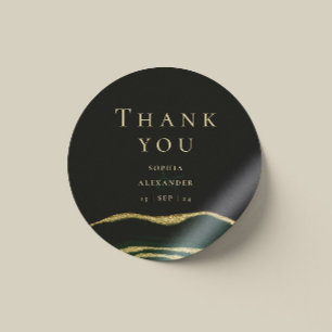 Green, gold and glitter agate gemstone  classic round sticker