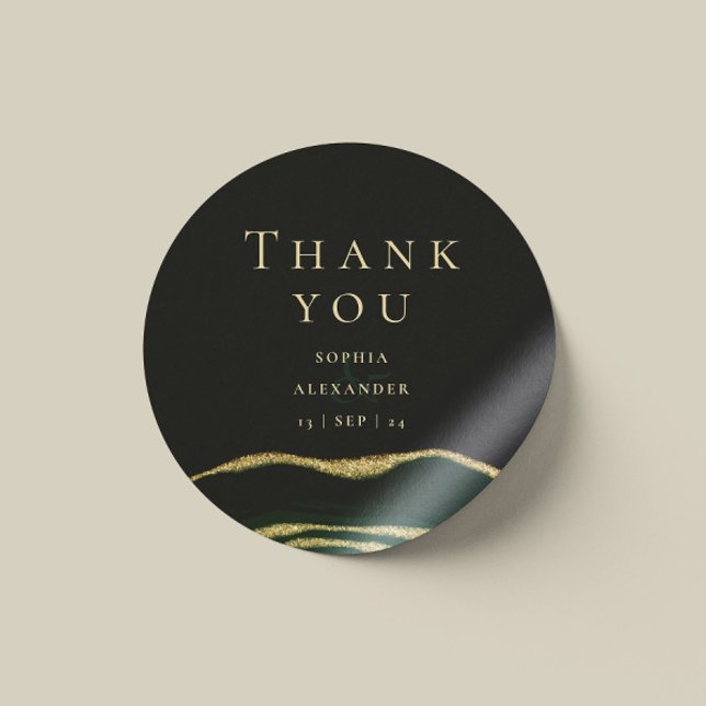 Green, gold and glitter agate gemstone  classic round sticker (Creator Uploaded)