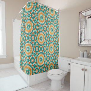 Green Gold and Red Flowers and Diamonds Shower Curtain