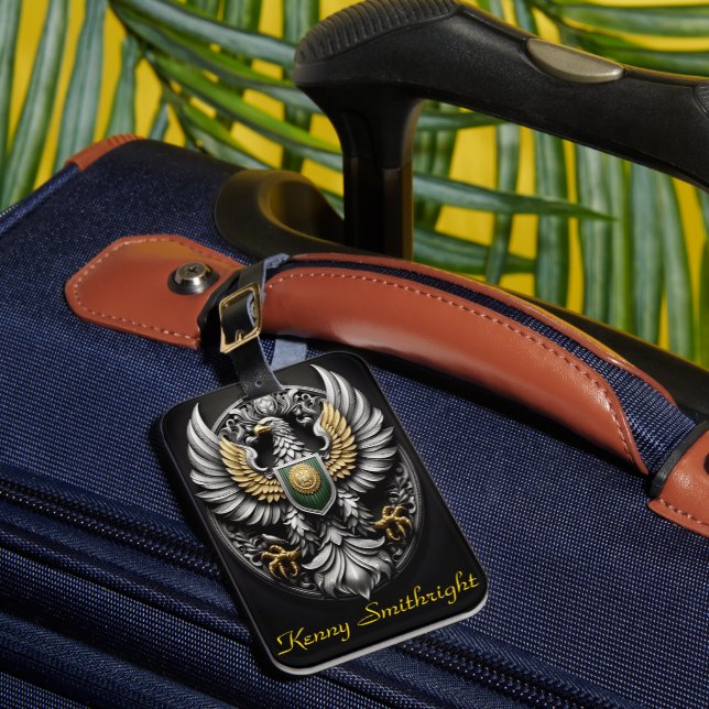 Green Gold And Silver Eagle Luggage Tag (Front Insitu 1)