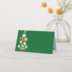 Green, Gold and White Christmas Supplies Place Card