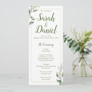 Green, Gold and White Floral Wedding Program Programme
