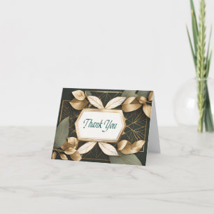 Green Gold and White Leaves Thank You Card