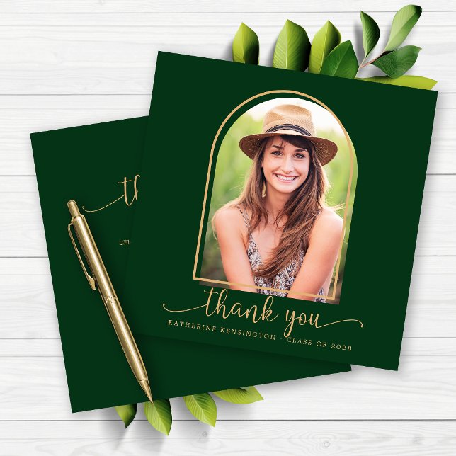 Green Gold Arch Photo Graduation Thank You (Green Gold Arch Photo Graduation Thank You Card)