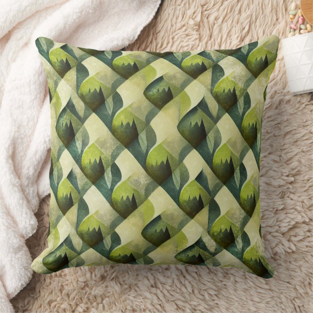 Green Gold Art Deco Geometric Pattern Cushion (Blanket)