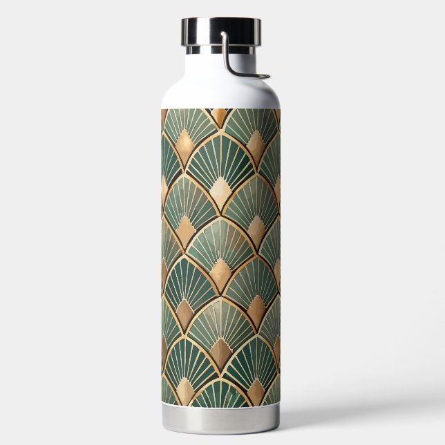 GREEN & GOLD ART DECO PATTERNS WATER BOTTLE (Left)